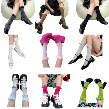 Egyszínű Sport Bowknot Zokni Középcsöves zokni Borjúzokni Japán 37JB