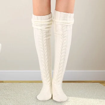 Egyszínű Térdre kötött zokni nőknek Őszi tél vastag meleg lábmelegítők Harajuku női comb hosszú készletek Lolita