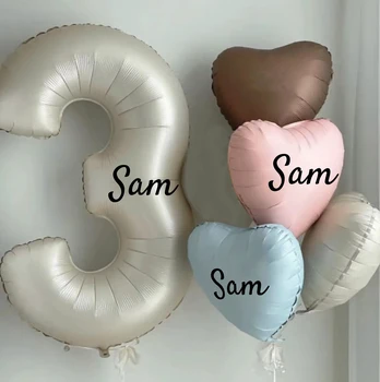 Egyéni név Krém léggömbök Hatalmas bézs szám fólia Léggömb Második születésnapi zsúr dekorációk Évforduló szív alakú Ballonok
