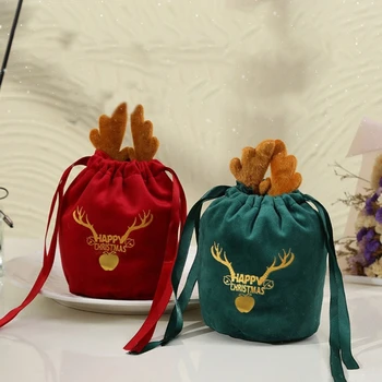 Elegáns karácsonyi rénszarvas hímzőzsinóros táska Nagyszerű esküvői csomagokhoz, cukorkákhoz, csokoládéhoz és egyéb apró ajándékokhoz