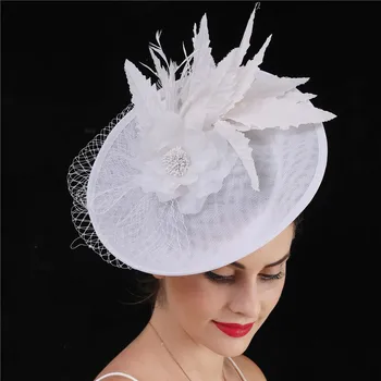 Elegáns női divat esküvői kalap Fascinator fátyol Haj kiegészítők Egyházi koktélverseny Derby fejfedő leveles chapeau sapkával