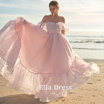 Ella rózsaszín hálós báli ruha A-line sapka ujjú csipke estélyi ruha Luxus női estélyi ruhák Női fehér ruha Es Sharonsaid