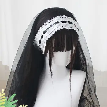 Eredeti kézzel készített Lolita apáca kalap gótikus fekete fehér sál hajpánt fejdísz géz csipke haj kiegészítők Díszek Karácsonyi ajándék
