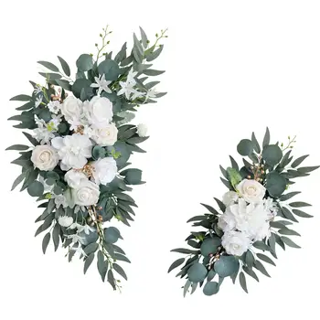 Esküvői ív virágok Művirág swag üdvözlő jel Zöld levelek a bejárati ajtó drapériáihoz Arbor esküvői ív