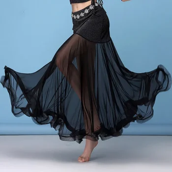 Ezüst hálós hastánc Szoknya női táncos jelmez ruha Tribal Maxi Teljes kör egyszínű táncruha Fekete piros XL Felnőttek