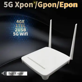 F670L XPON ONU 5G 4GE + 1TEL + 2USB kétsávos 5G WIFI száloptikás modem FTTH GPON / Epon ONT router 4G használt árammentesség nélkül