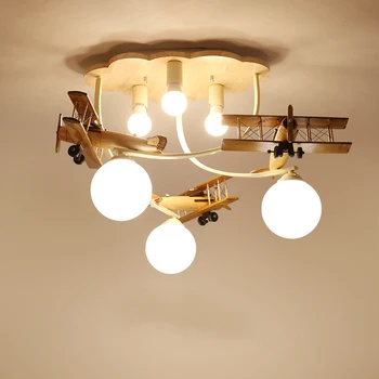 Fa platán lámpa Kreatív repülőgép csillárfény az óvodába Gyermek hálószoba mennyezeti lámpák fiú gyerekeknek LED E27