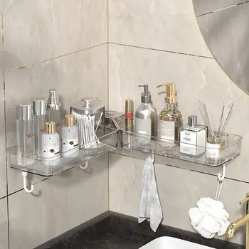 Falra szerelhető, lyukasztás nélküli sarokpolc könnyű luxus stílusú zuhany háromszög alakú fürdőszoba PET zuhany sampon tároló állvány kiegészítők