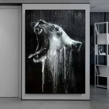 Farkas fal Művészet Otthoni szoba dekoráció Nyomatok Plakátok Fekete-fehér Állatvászon képek Festmények a nappaliba Keret nélküli