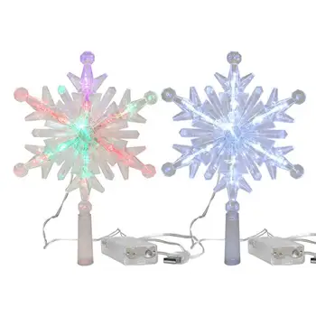 Fehér hópehely projektorral megvilágított karácsonyfa teteje LED csillogó karácsonyi díszek a fa számára