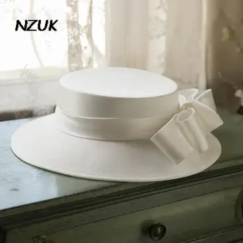 Fehér masnik Esküvői kalapok nőknek Elegáns SunShade Brithsh stílusú kalapok Pacify kalap Esküvői kiegészítők Menyasszonyi fejfedő
