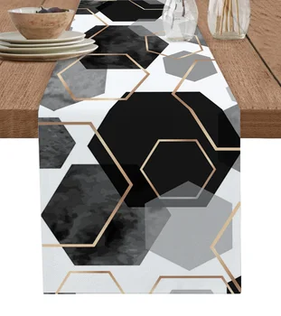 Fekete geometrikus textúra asztali futó Luxus esküvői dekoráció Asztali futó Otthoni étkezés Ünnepi dekoráció Terítő