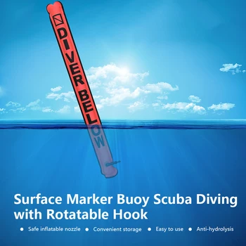 Felszíni jelölő bója búvárkodás forgatható horoggal SMB láthatóság Biztonsági búvár úszó felszerelés alatt fluoreszkáló sárga