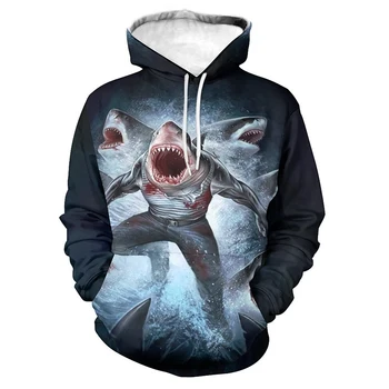 Fierce Shark grafikus kapucnis pulóver férfiaknak Tops 3D terror Gót bálna nyomtatás Új kapucnis pulóverek Női ruházat Harajuku Fashion y2k pulóver