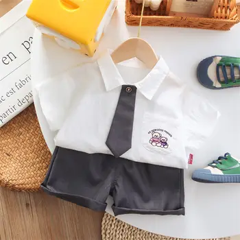 Fiú nyári nyakkendő, főiskolai stílusú ing, rövid ujjú szett, új baba koreai változat, gyermek nyári szett