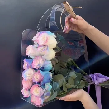 fogantyúval átlátszó ajándék virágtáska hordozható esküvői parti kísérő ajándéktáska Egyszerű prémium ajándékcsomagolás táskája