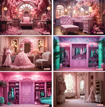 Fotózás Háttér Ruhabolt Rózsaszín szoba dekoráció Lányok Hercegnő Születésnapi Party Portré Smink kellékek Háttér Fotóhívás Stúdió