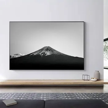 Fuji-hegy Tájkép Vászon festés Fekete fehér falfestmény Művészet Festészet Hóhegy kép Főoldal Nappali dekoráció Belső falfestmény