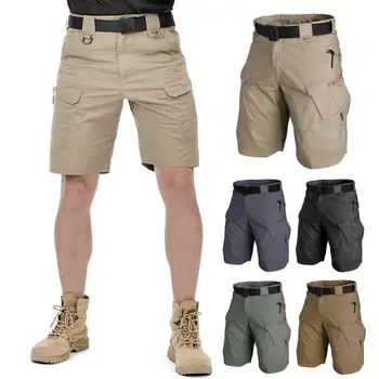 Férfi cargo rövidnadrág derékközépig érő térdig érő nyári taktikai rövidnadrág több zsebes rugalmas derékrövid cipzáras kültéri rövidnadrág