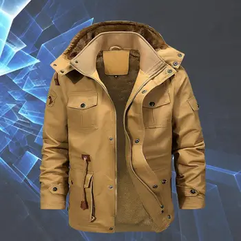 Férfi egyszínű kabát polár bélés kabát kabát téli férfi dzseki levehető kapucnival polár bélés több zseb hidegre