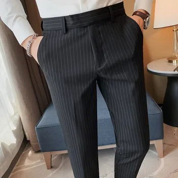 Férfi fekete csíkos formális viselet öltöny nadrág férfi esküvői ruha nadrág Kiváló minőségű férfiak Brit stílusú üzleti alkalmi öltöny nadrág