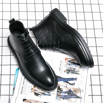 Férfi lakkbőr mokaszinok cipők Magas szárú olasz formális ruha Brogue Oxford esküvői üzleti cipő csizma 2022