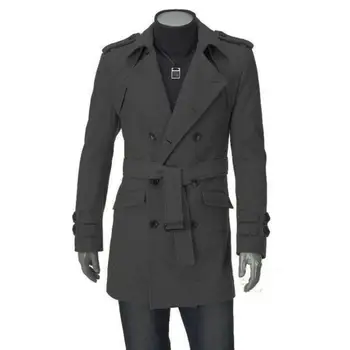 Férfi árokkabát Dupla mellű árokkabát Lapel öves kabát jaqueta masculina számára
