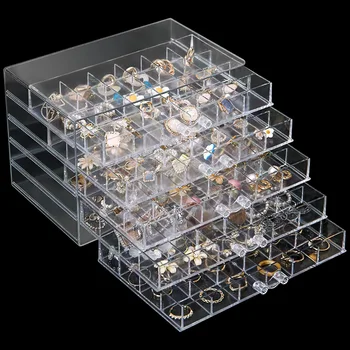 Fülbevaló tároló rendszerező Ékszertároló doboztartó Átlátszó ékszerbemutató állvány 120 kis rekesszel Fülbevaló doboz