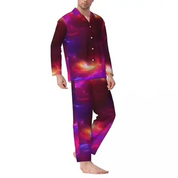Galaxy Star pizsama szettek Őszi köd űr Kawaii napi hálóruha férfi 2 darab alkalmi túlméretezett egyedi otthoni öltöny születésnapi ajándék
