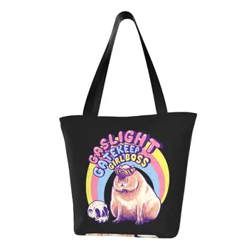 Gaslight Gatekeep Girlboss - Cool Capybara Momcore kézitáskák Hordozható bevásárlótáska nagy kapacitás