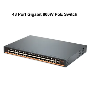 Gigabit POE switch 48 portos teljes gigabites Ethernet switch 10/100/1000Mbps 800W hálózati switch IEEE802.3af/at felügyelet nélkül