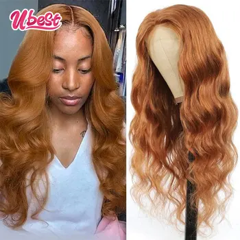 Ginger Brown Body Wave Lace Front Human Hair Parókák ragasztó nélküli 180 Sűrűség 13x6 Átlátszó csipke elülső parókák Előre kopasztott Remy parókák