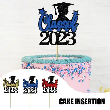 Gold Glitter Class of 2023 Cake Topper Grad Ballagási Party dekoráció Black Gold Bachelor Hat Cupcake Toppers