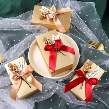 Golden Candy Box Bowknot Baby Shower ajándék csomagoló dobozok Csokoládé cukorka táska Esküvői szívességek Születésnapi zsúr dekoráció Nagykereskedelem
