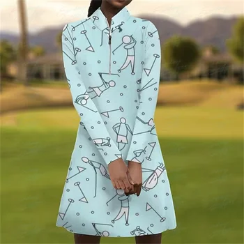 Golf ősz Női minimalista feladatnyomtatás alkalmi hosszú ujjú ruha fitnesz kényelmes hosszú ujjú ruha szabadtéri sportruha