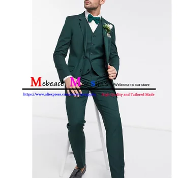 Green Notch hajtóka férfi öltönyök divat esküvői bál Terno Masculino Slim Fit vőlegény bőlegény 3 darab (kabát+mellény+nadrág) jelmez homme
