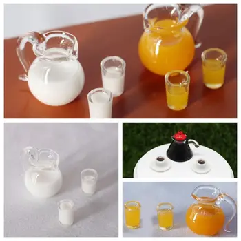 Gyanta narancslé baba kiegészítők Italok Kancsó csésze 1/12 méretarányú szimuláció miniatűr ivó modell Mini baba kiegészítők Tej