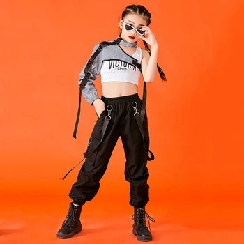 Gyerekek Hip Hop jelmezek Lányok Street Dance Ruházat Fekete nadrág Cool Hiphop Suit Modern Jazz Kifutó Előadás Outifit DNV14582