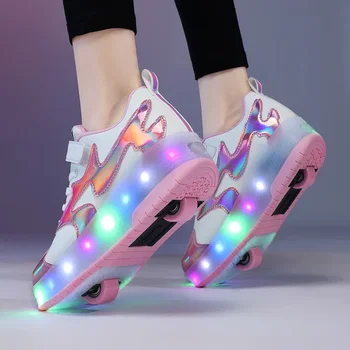 Gyerekek LED usb töltőgörgős cipők világítanak világító cipők kerekekkel görkorcsolyás gyerekcipők fiú lányoknak