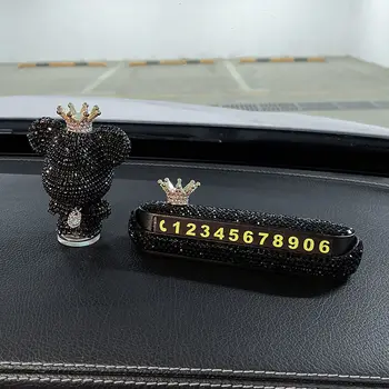 Gyémánt korona ideiglenes parkolókártya Tábla Telefonszám matricák Dekor Kristály medve nők Automatikus műszerfal dekoráció