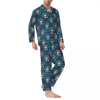 Gótikus koponya pizsama férfi hipszter modern divatos éjszakai hálóruha őszi kétrészes alkalmi túlméretes egyedi otthoni öltöny
