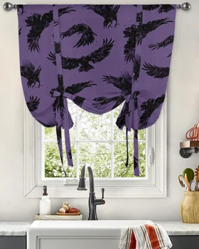 Halloween Crow lila ablakfüggöny Kötőfüggöny a konyhához Nappali állítható rúd zsebkendők