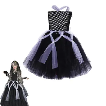 Halloween Gyerekruha Tutu ruha Ujjatlan négyzet alakú nyak Fekete Halloween jelmez Bőrbarát cosplay jelmez Lélegző tüll