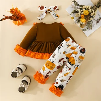 Halloween Hálaadás Kislány ruhák Tök Törökország fodros póló Felső nadrág Leggings Őszi téli ruha szettek