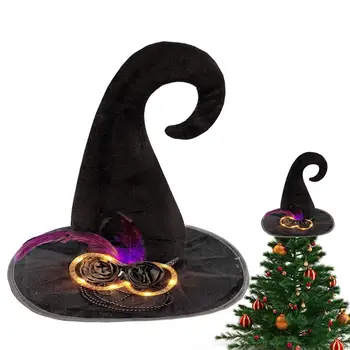 Halloween jelmez boszorkány kalapok Nők görbe varázsló kalapok Halloween jelmez kalapok tolldíszítéssel jelmezparti kiegészítőkhöz
