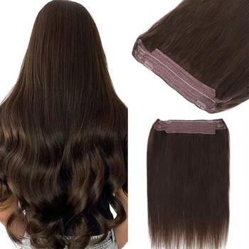 Halo hajhosszabbítás Egyenes emberi hajhosszabbítás Fish Line hajhosszabbítás 100% brazil szűz emberi haj fekete nők számára