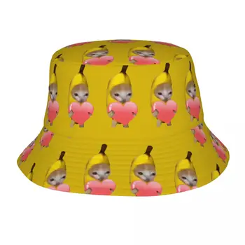 Harajuku banán macska szerelem vödör kalap uniszex összecsukható Kawaii Bob kalap rugós fejfedők