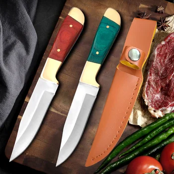 Használati kés BBQ szeletelés Hús gyümölcs Zöldség Konyhai kések Fa fogantyú szakács bárd kés Rozsdamentes acél penge hentes kés