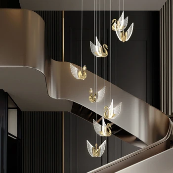 Hattyú alakú nagykereskedelem Kiváló minőségű beltéri szálloda Luxus arany csillár Creative Crystal LED függőlámpa