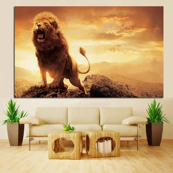 HD nyomtatás Afrikai oroszlánfej Dühös oroszlán a hegyen Állat Olajfestmény vászonra Falfestmény Kép a nappalihoz Cuadros dekoráció